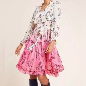 Anthropologie Ombré Dip Dyed Floral Dress NWOT size 6